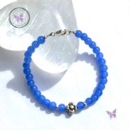 Blue Chalcedony Silver Flower Bracelet